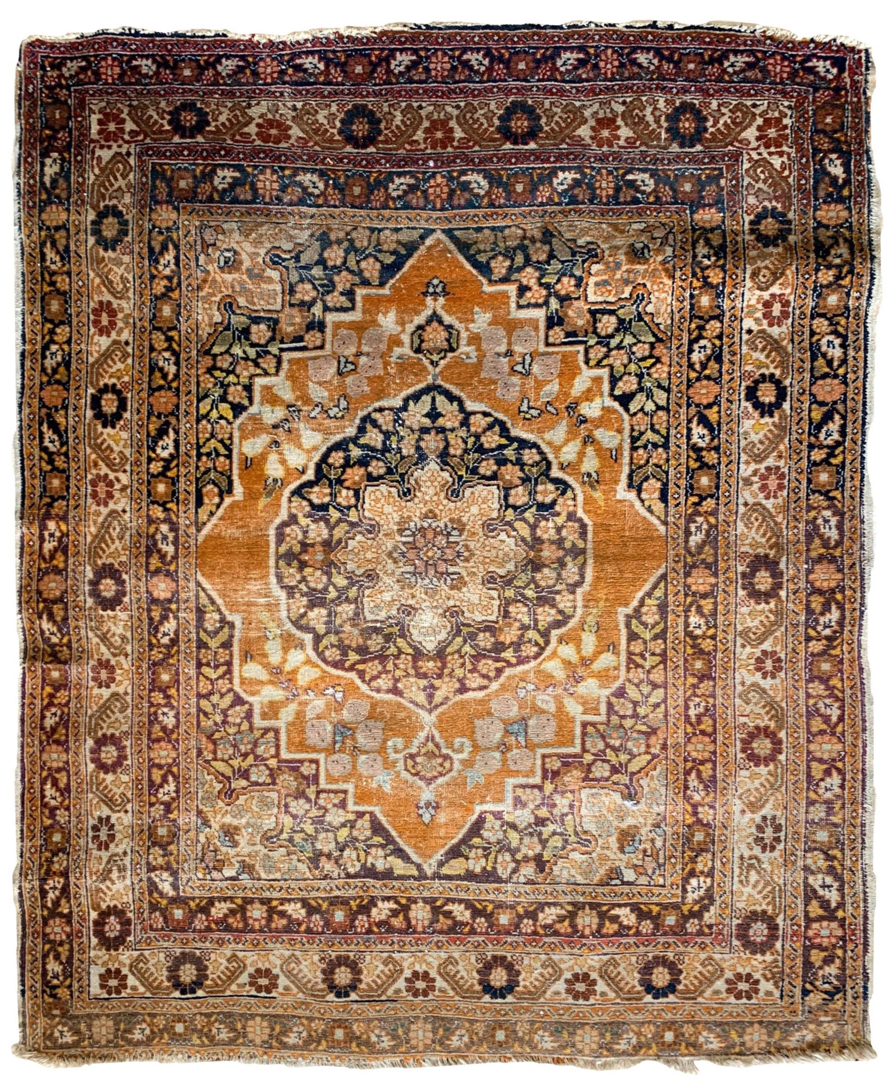 Handmade antique Persian Tabriz Hajalili rug 1880s