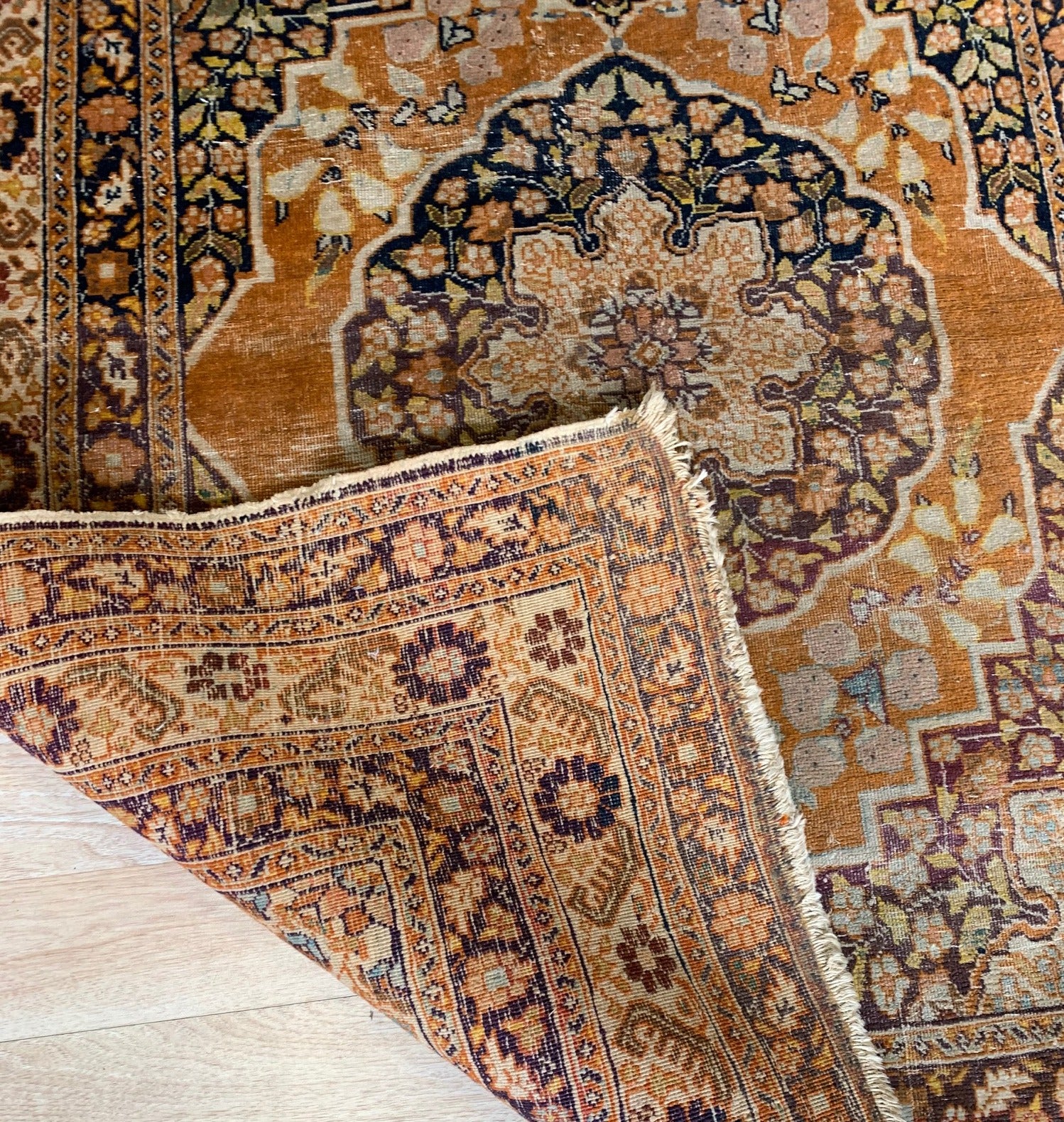 Handmade antique Persian Tabriz Hajalili rug 1880s