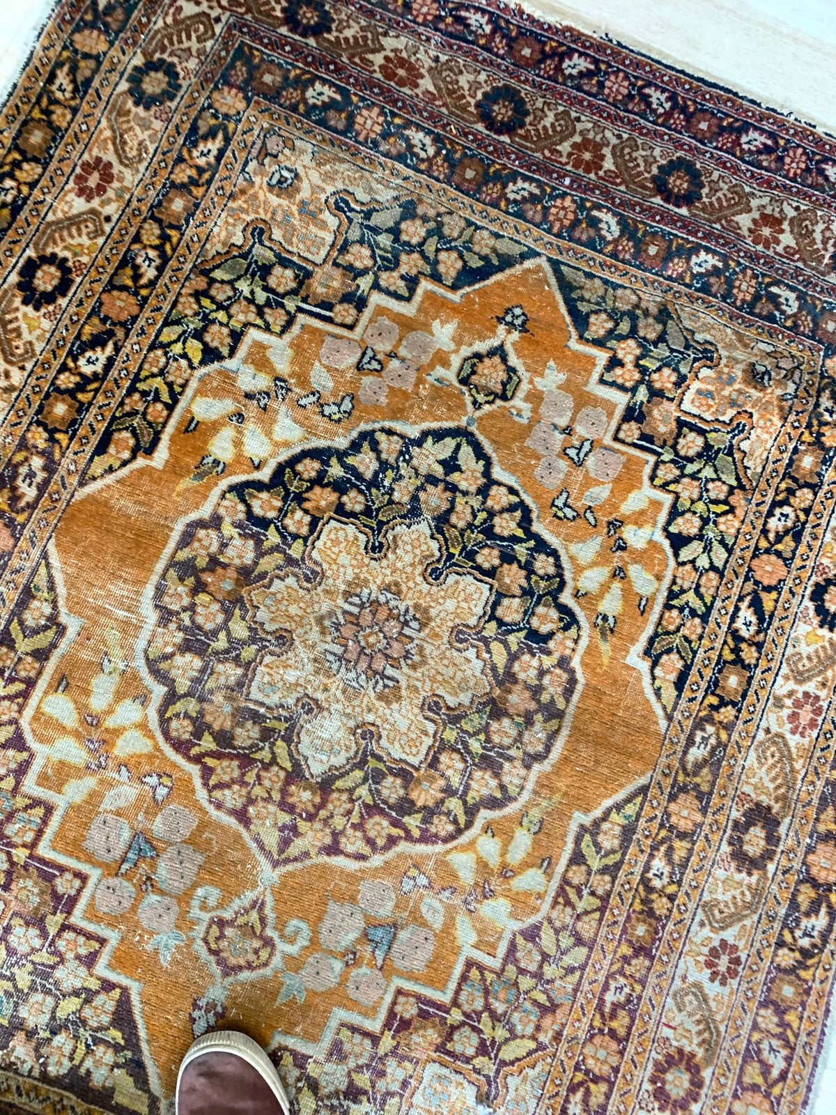 Handmade antique Persian Tabriz Hajalili rug 1880s