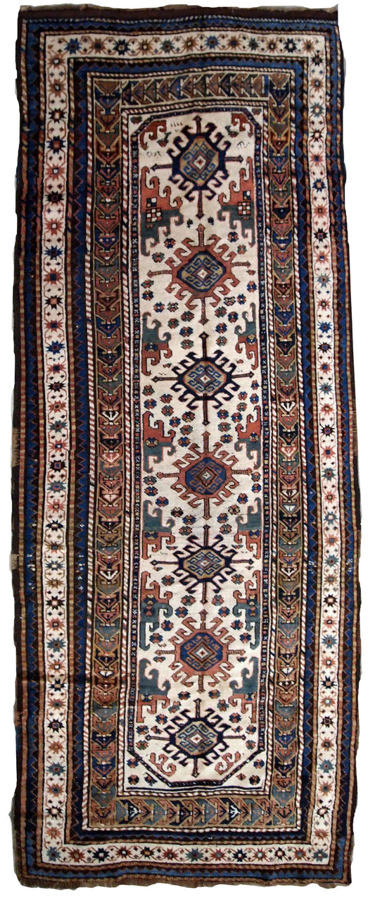 Handmade antique Caucasian Kazak rug 1870s