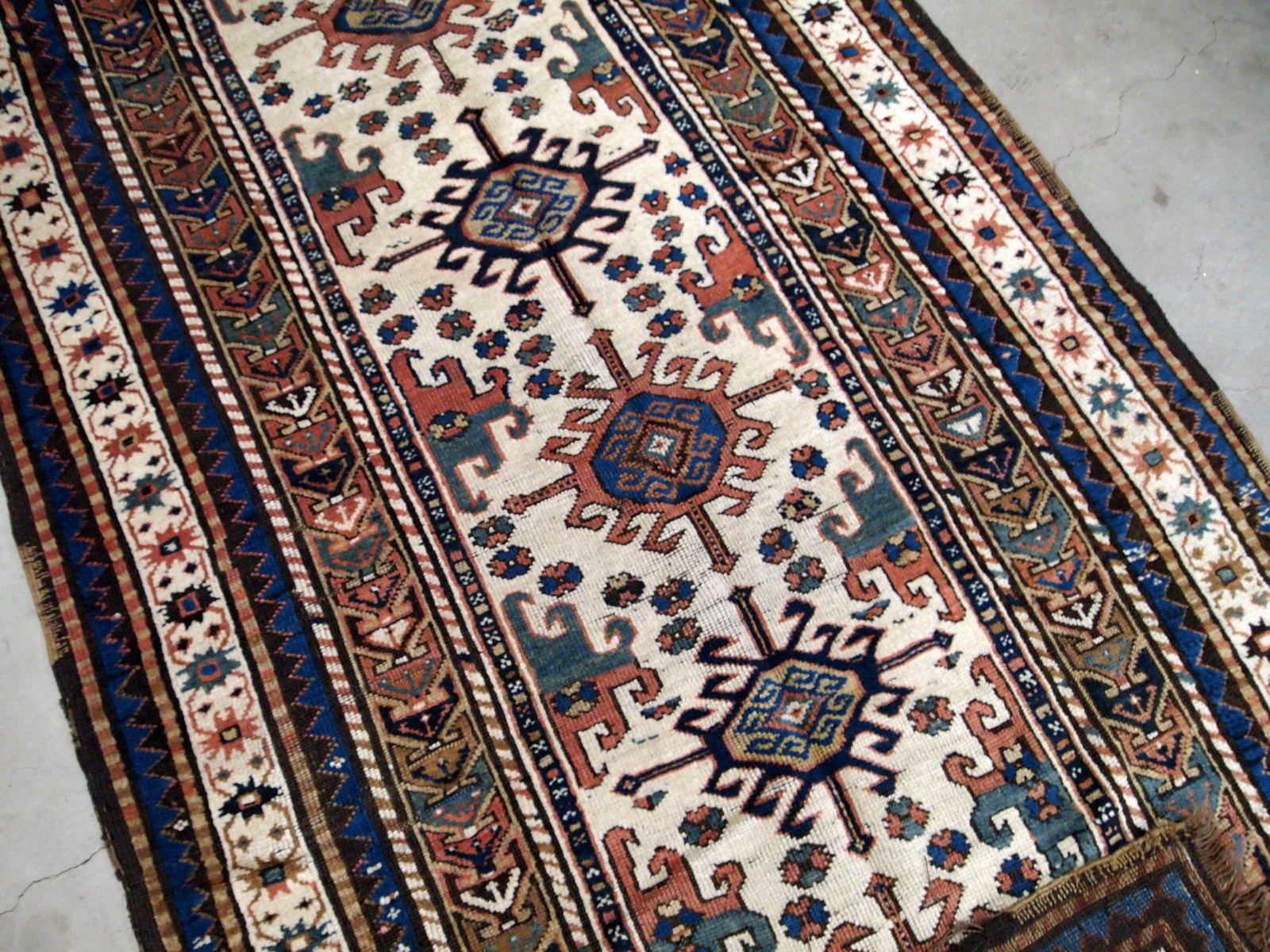 Handmade antique Caucasian Kazak rug 1870s