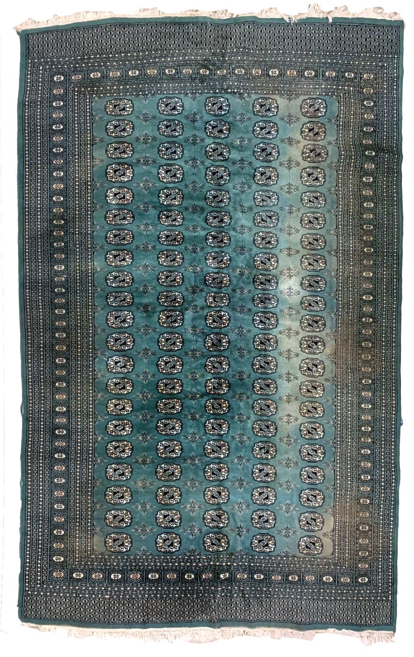 Handmade vintage Uzbek Bukhara rug 1970s