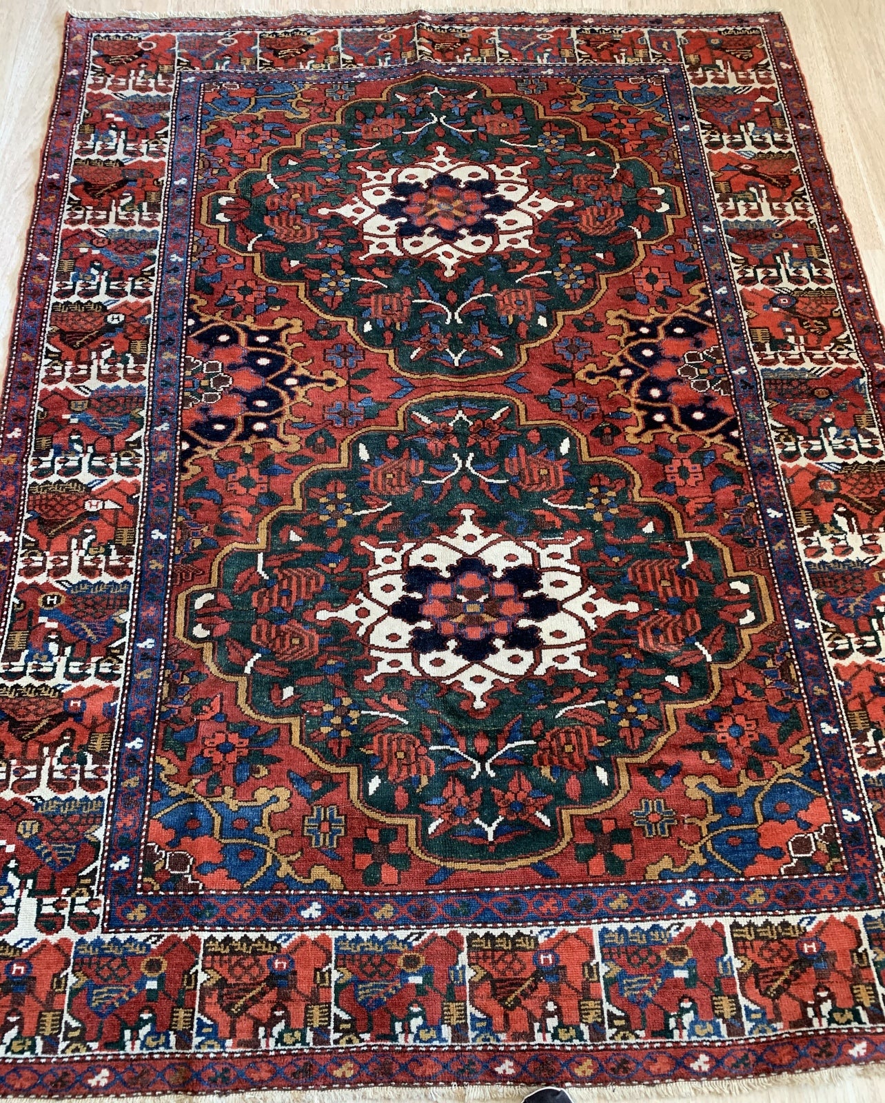Handmade antique Persian Bakhtiari rug 1920s