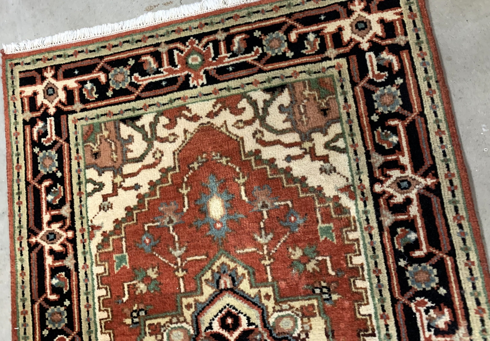 Handmade vintage Middle Eastern rug in traditional design and natural dyes. The rug is from the end of 20th century in original good condition.