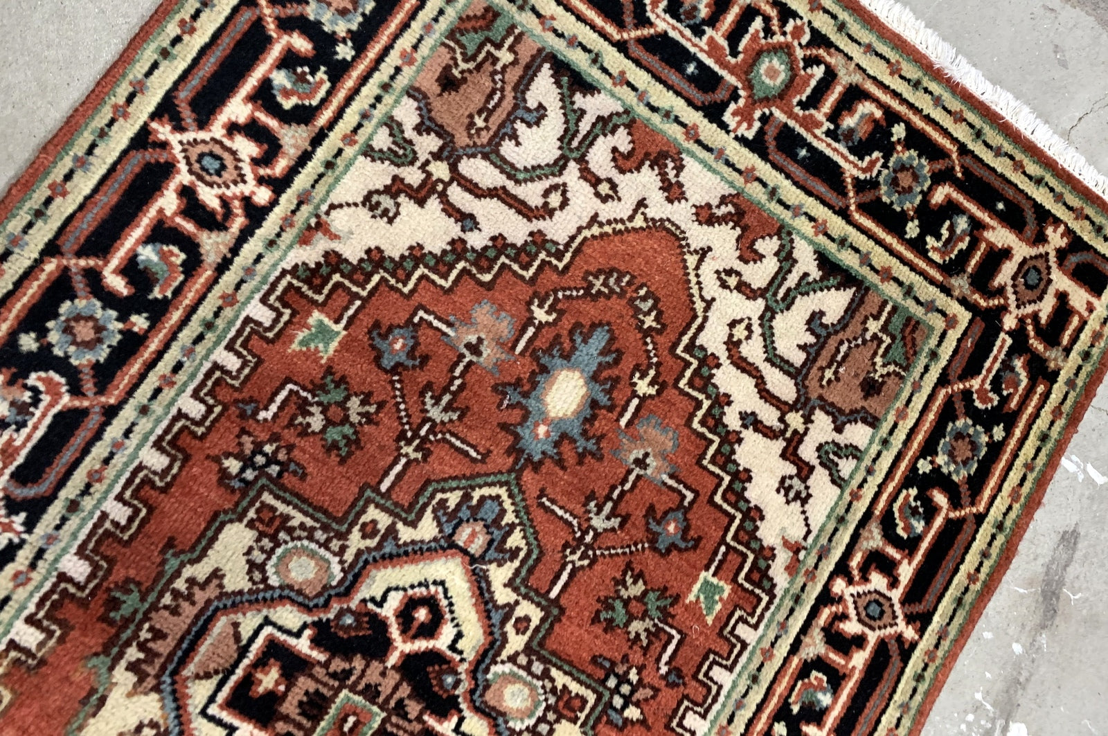Handmade vintage Middle Eastern rug in traditional design and natural dyes. The rug is from the end of 20th century in original good condition.