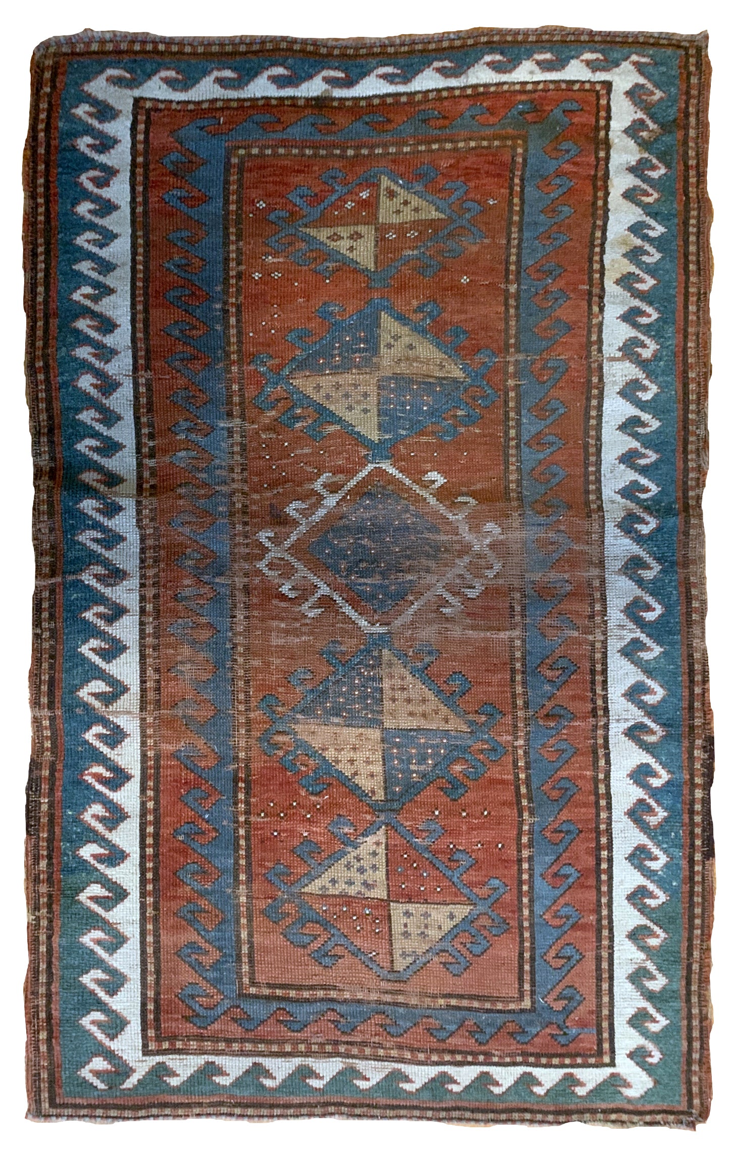 Handmade antique collectible Caucasian Kazak rug 1880s