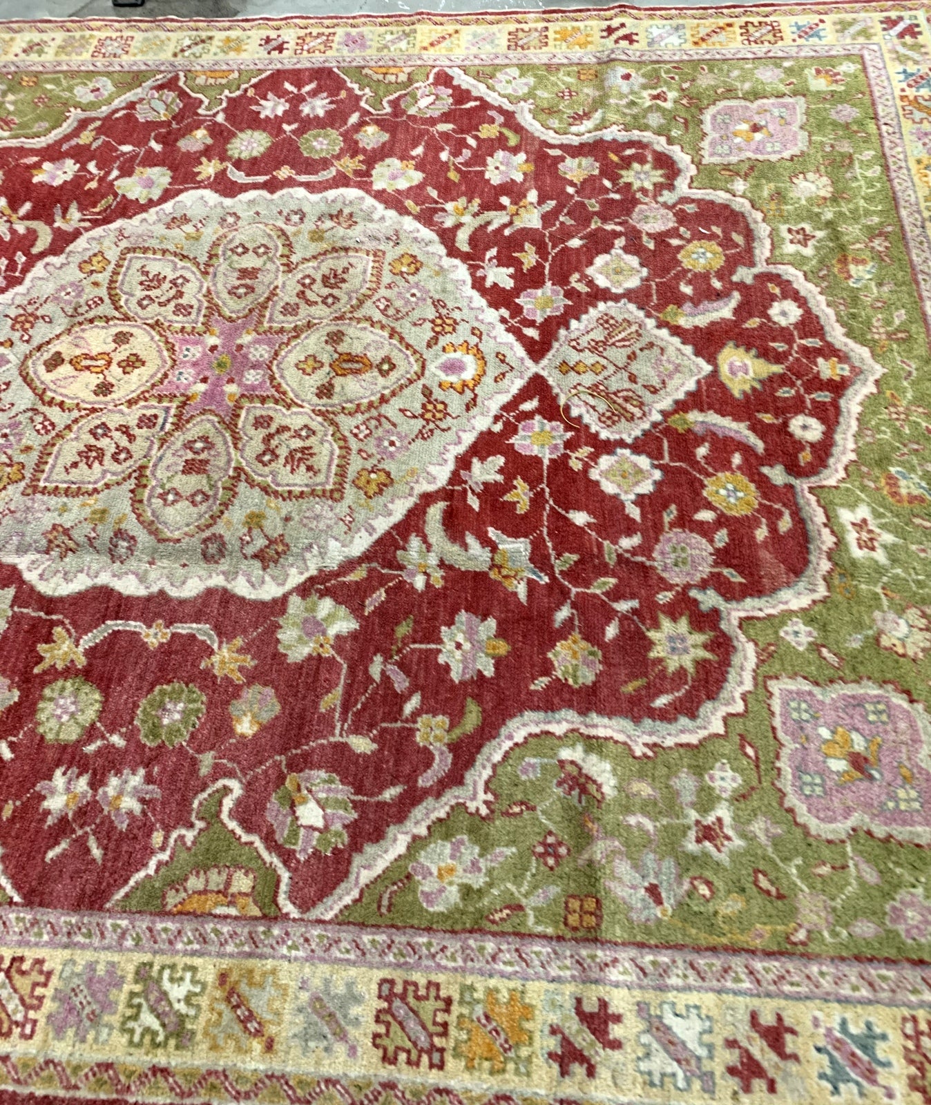 Handmade antique Turkish Oushak rug 1910s