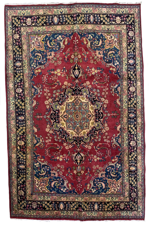Handmade vintage Persian Mashad rug 1950s