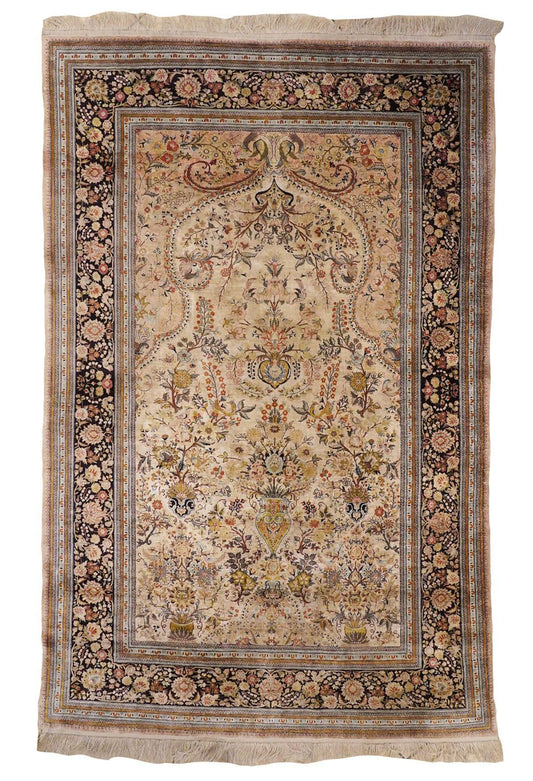 Handmade antique Persian Qum silk rug 1900s