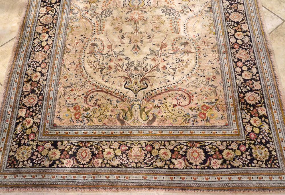 Handmade antique Persian Qum silk rug 1900s