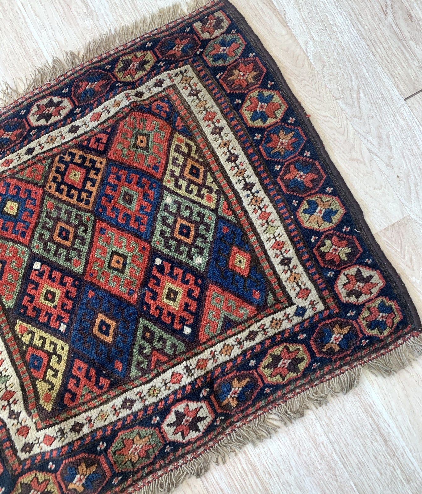 Handmade antique Persian Kurdish jaf bag face in original good condition. The rug has been made in the end of 19th century in Persia. All dyes on the bag face are natural. This rug is collectible piece.