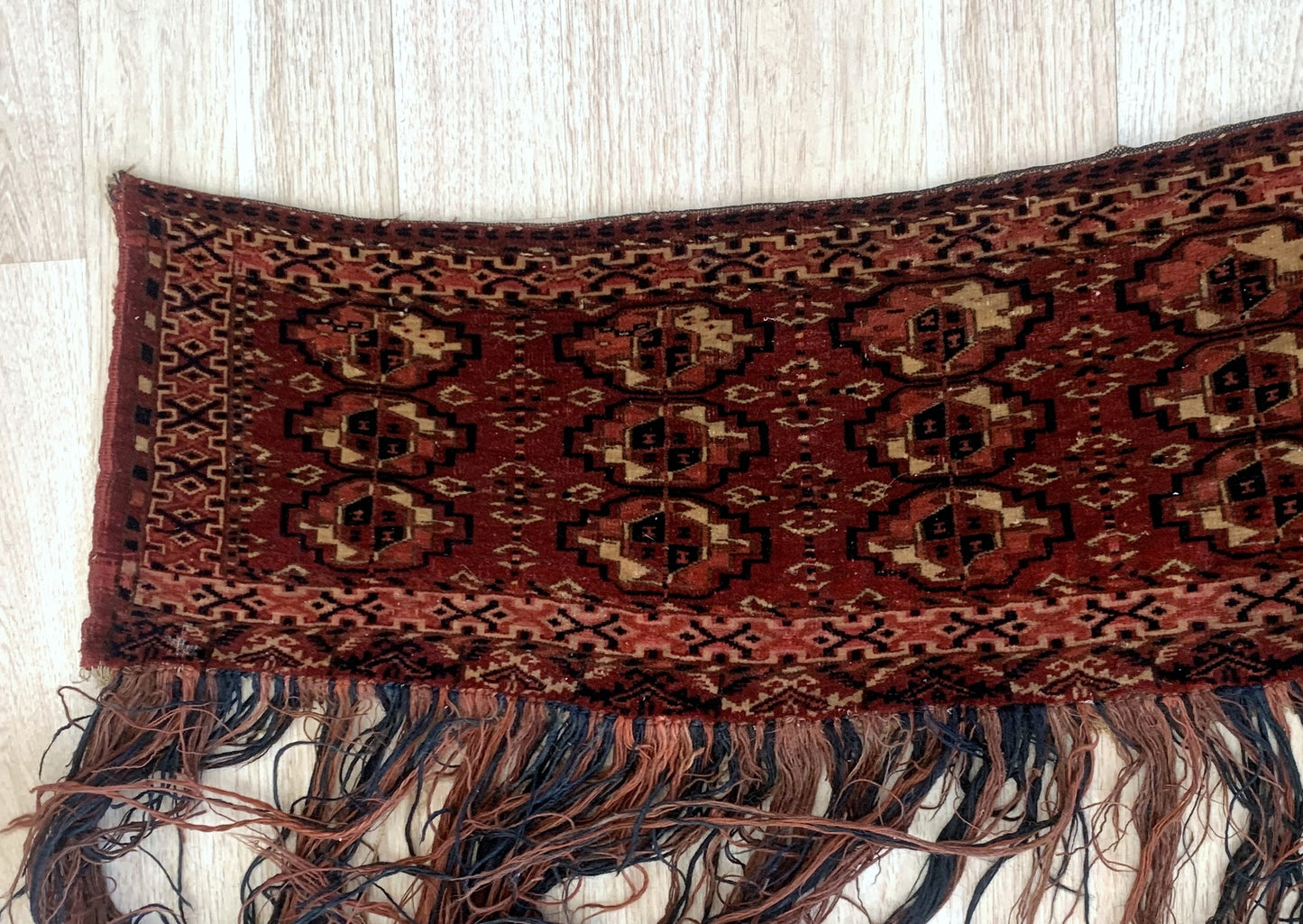 Handmade antique Turkmen Tekke rug in original good condition. The rug has been made in the end of 19th century in Turkmenistan. All dyes on the rug are natural. This rug is collectible piece.
