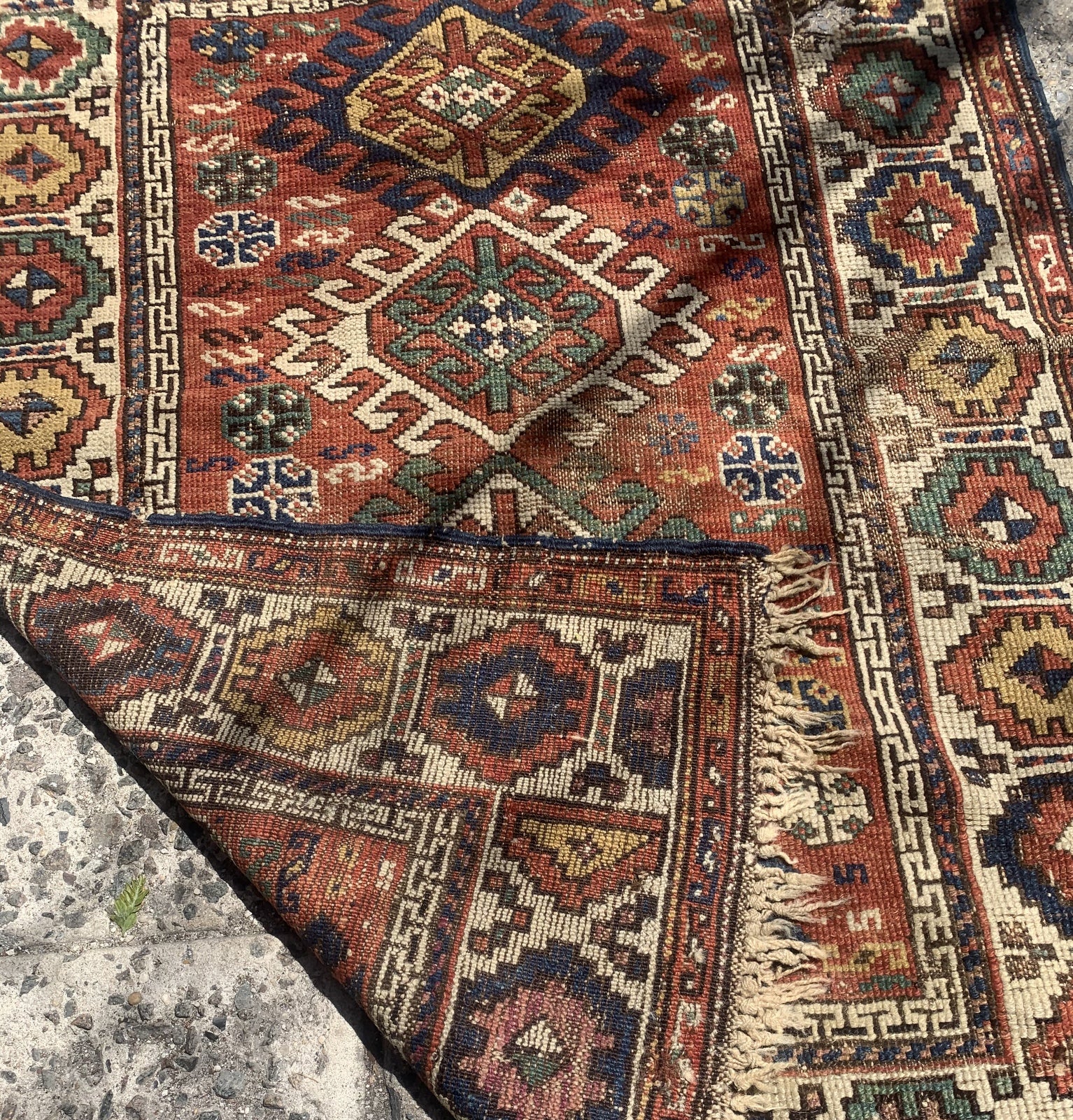 Handmade antique Caucasian Kazak rug 1880s