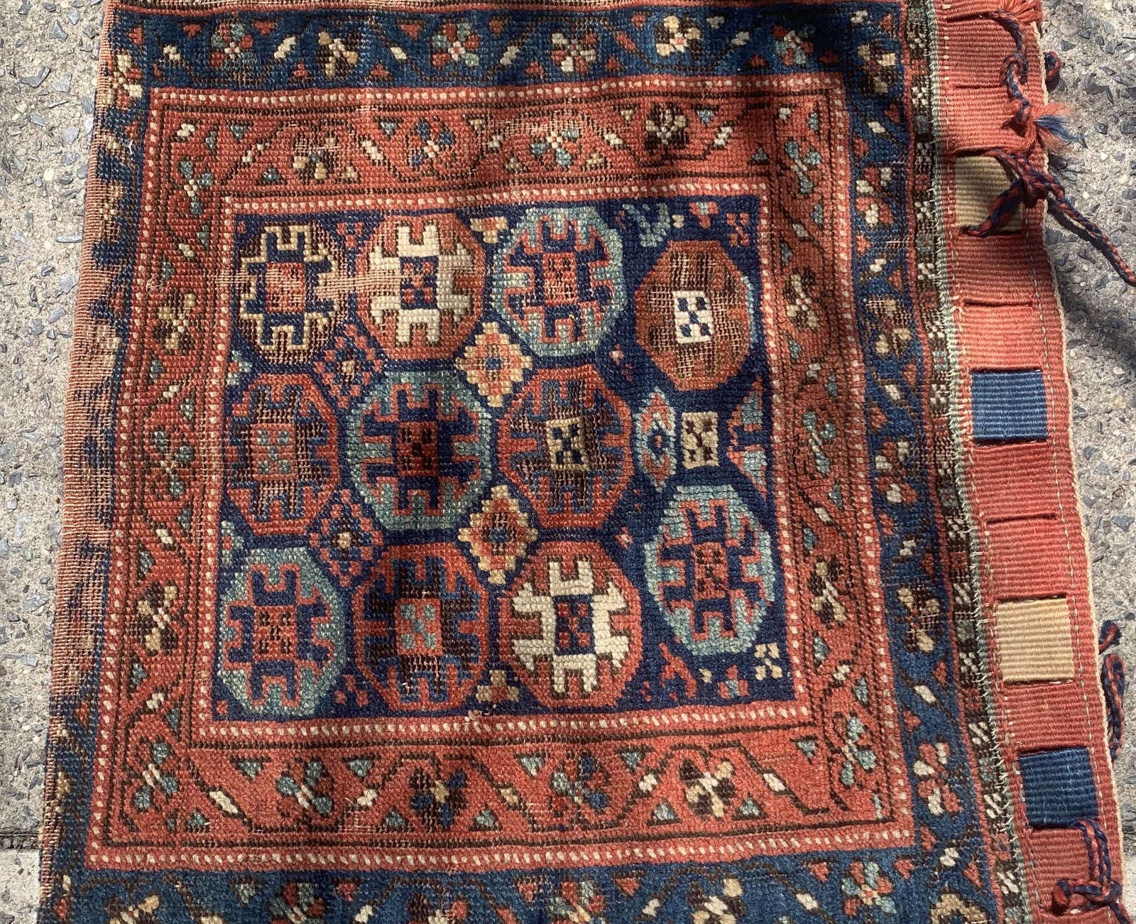 Handmade antique Persian collectible Kurdish bag. The bag is from the end of 19th century in original condition, it has some signs of age.