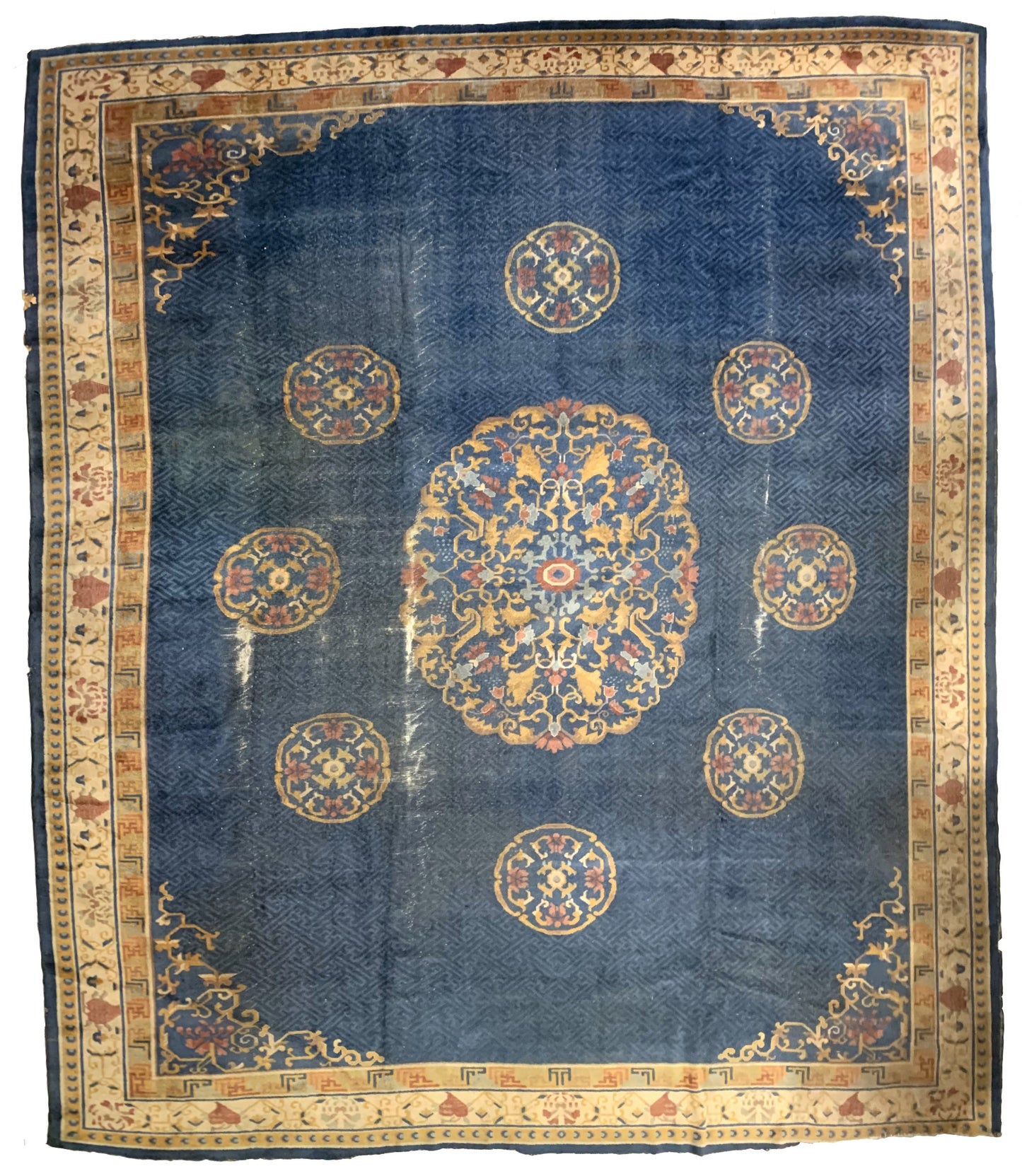 Handmade antique Peking Chinese distressed rug 1900s