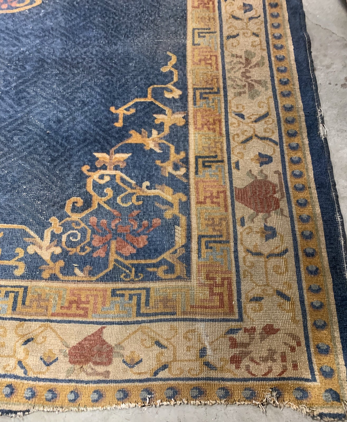 Handmade antique Peking Chinese distressed rug 12.5' x 14.9' (381cm x 454cm) 1900s - 1B948