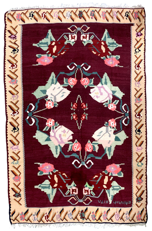 Handmade antique Romanian Bessarabian kilim 1960s
