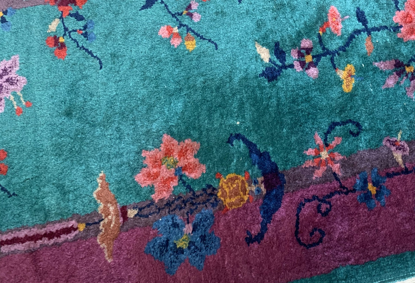 Close-up of Woolen Material on Antique Chinese Rug