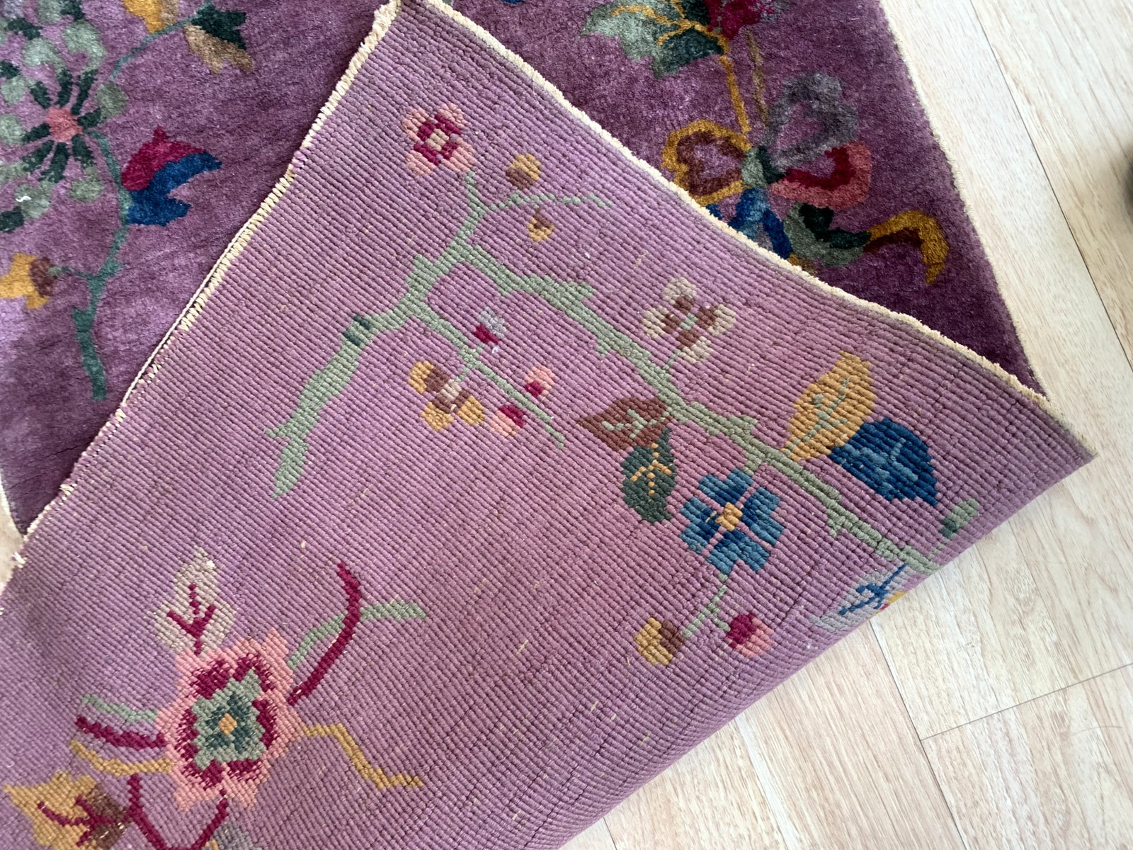 Back Side of Antique Chinese Rug with Art Deco Design