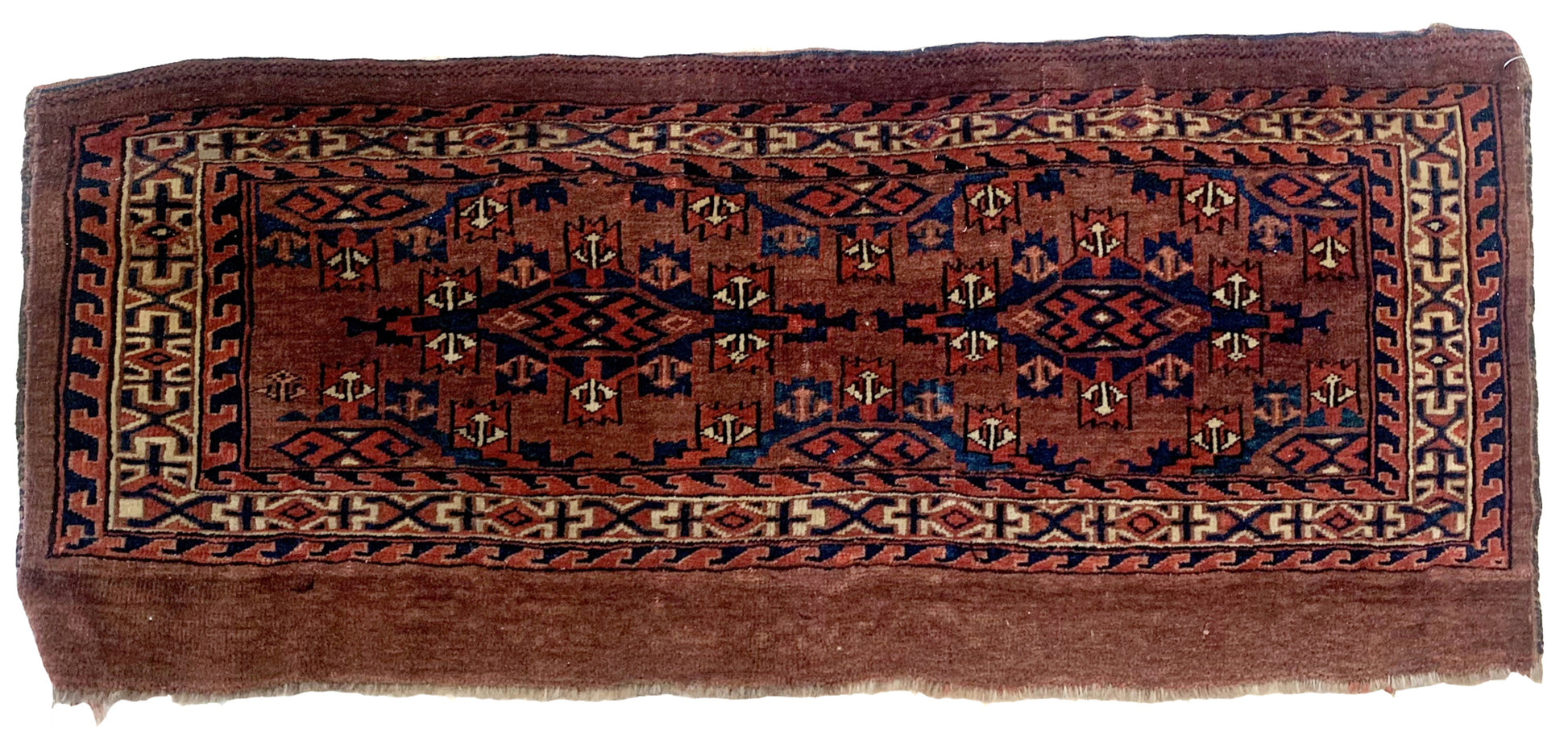 Handmade antique collectible Turkmen Yomud rug 1880s