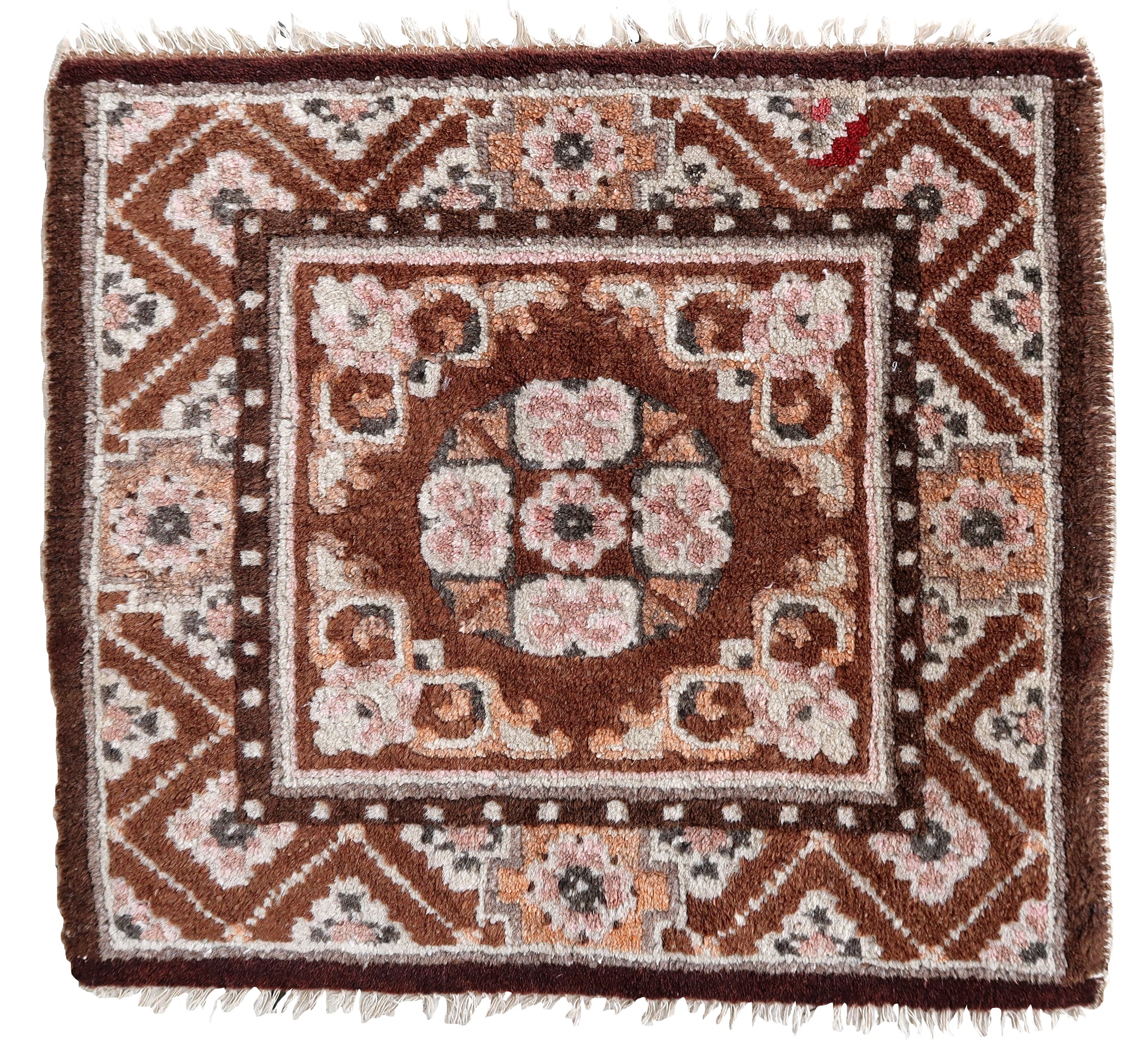 Handmade vintage Mongolian collectible square rug 1950s