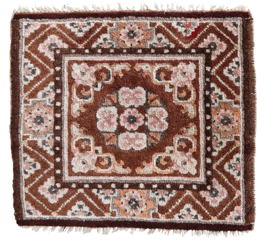 Handmade vintage Mongolian collectible square rug 1950s