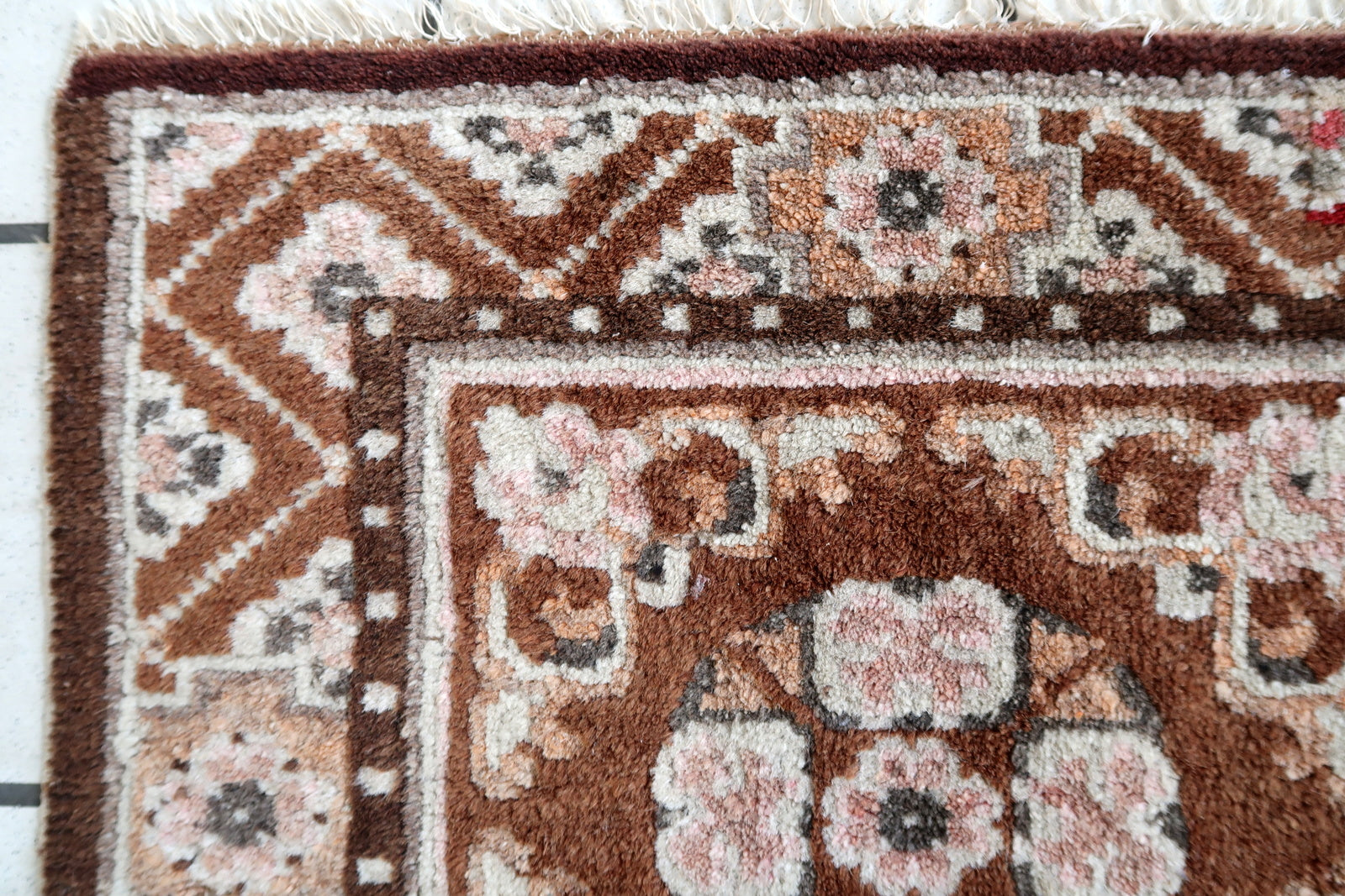Handmade vintage Mongolian collectible square rug 1950s