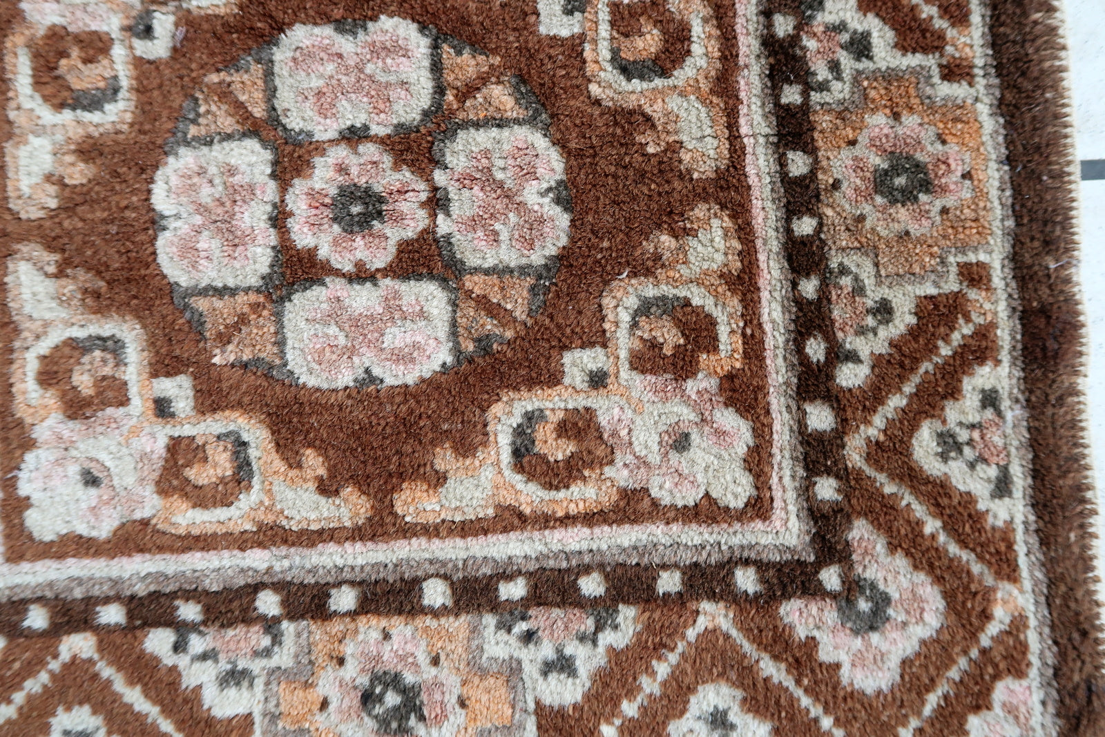 Handmade vintage Mongolian collectible square rug 1950s