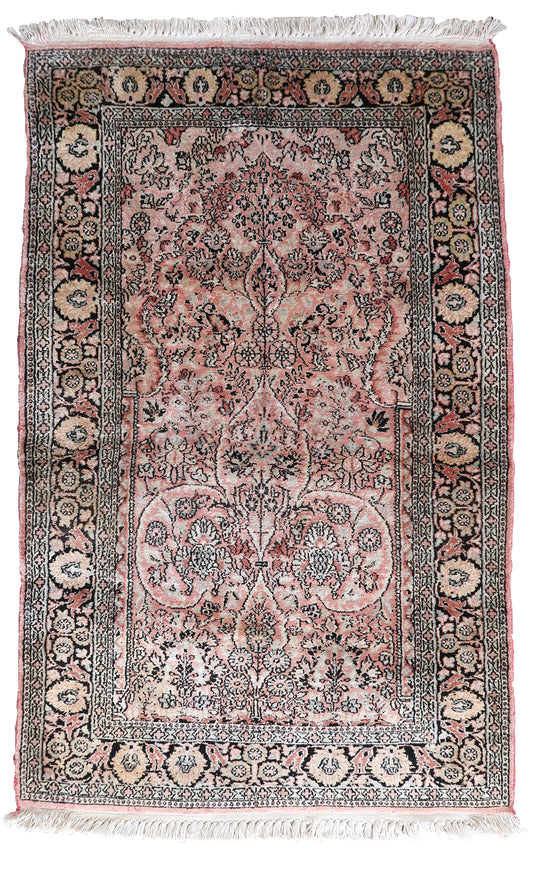 Handmade vintage Persian Tabriz silk rug 1970s