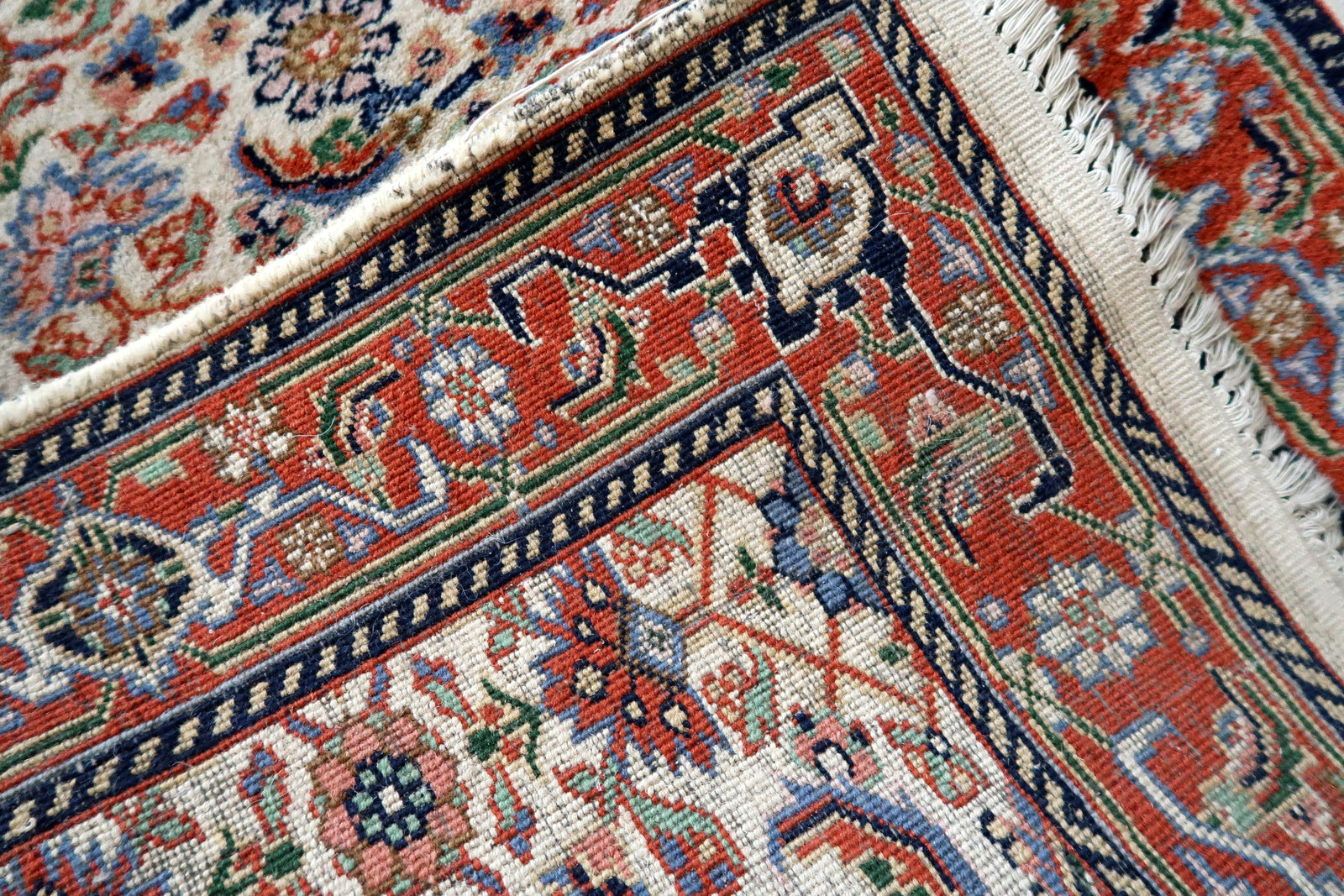 Handmade vintage Persian Mahal runner in all-over design. The runner is from the end of 20th century in good condition, it has some old restoration on one part of the border.