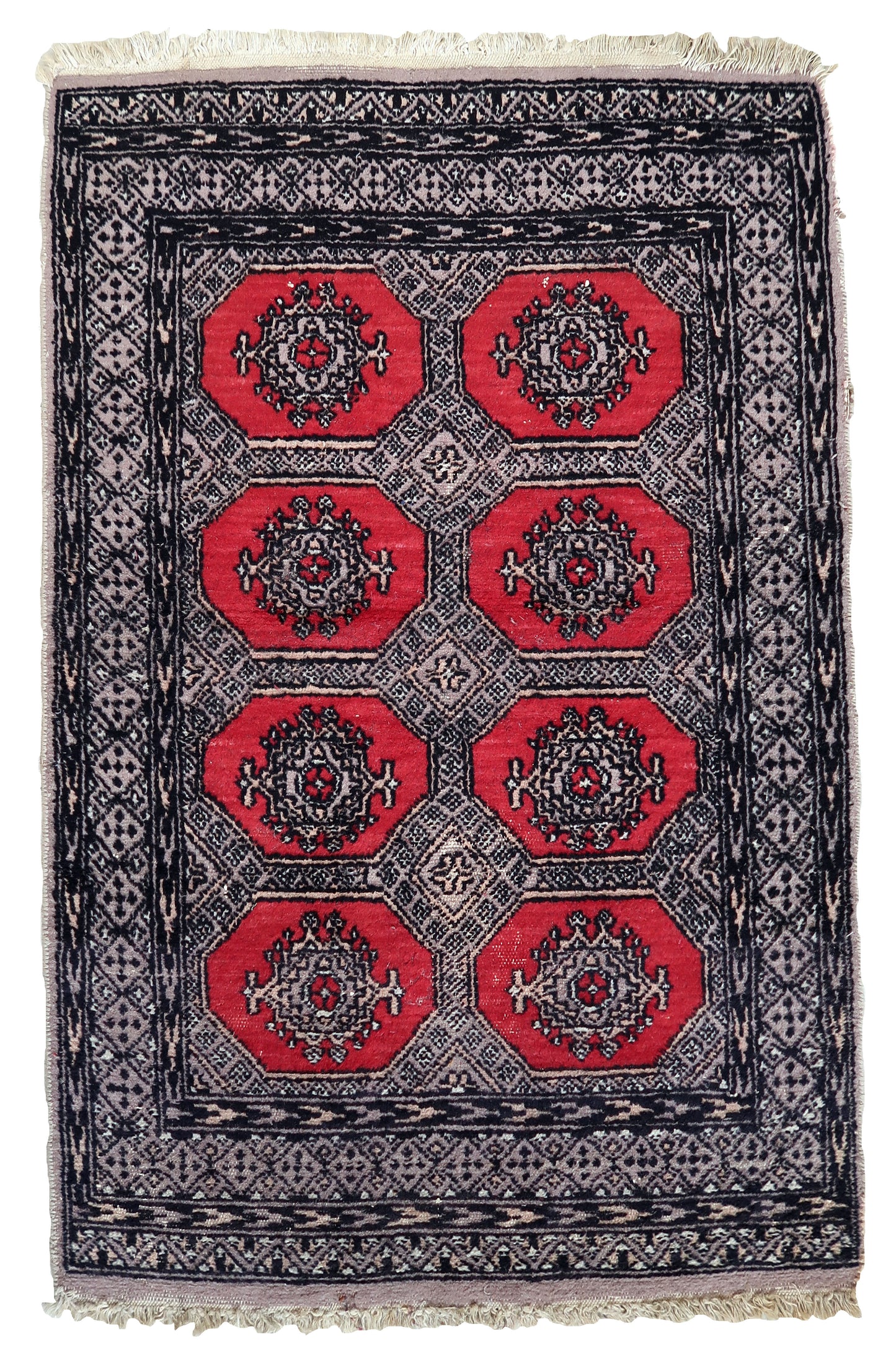 Handmade vintage Uzbek Bukhara rug 1970s
