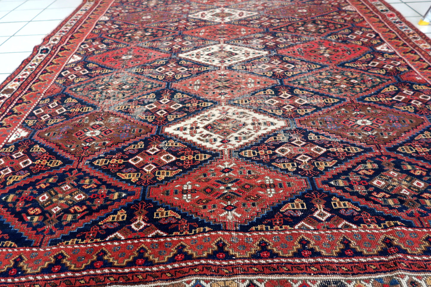 Handmade antique Persian Afshar distressed rug 5.5' x 6.8' (170cm x 208cm) 1910s - 1C1012
