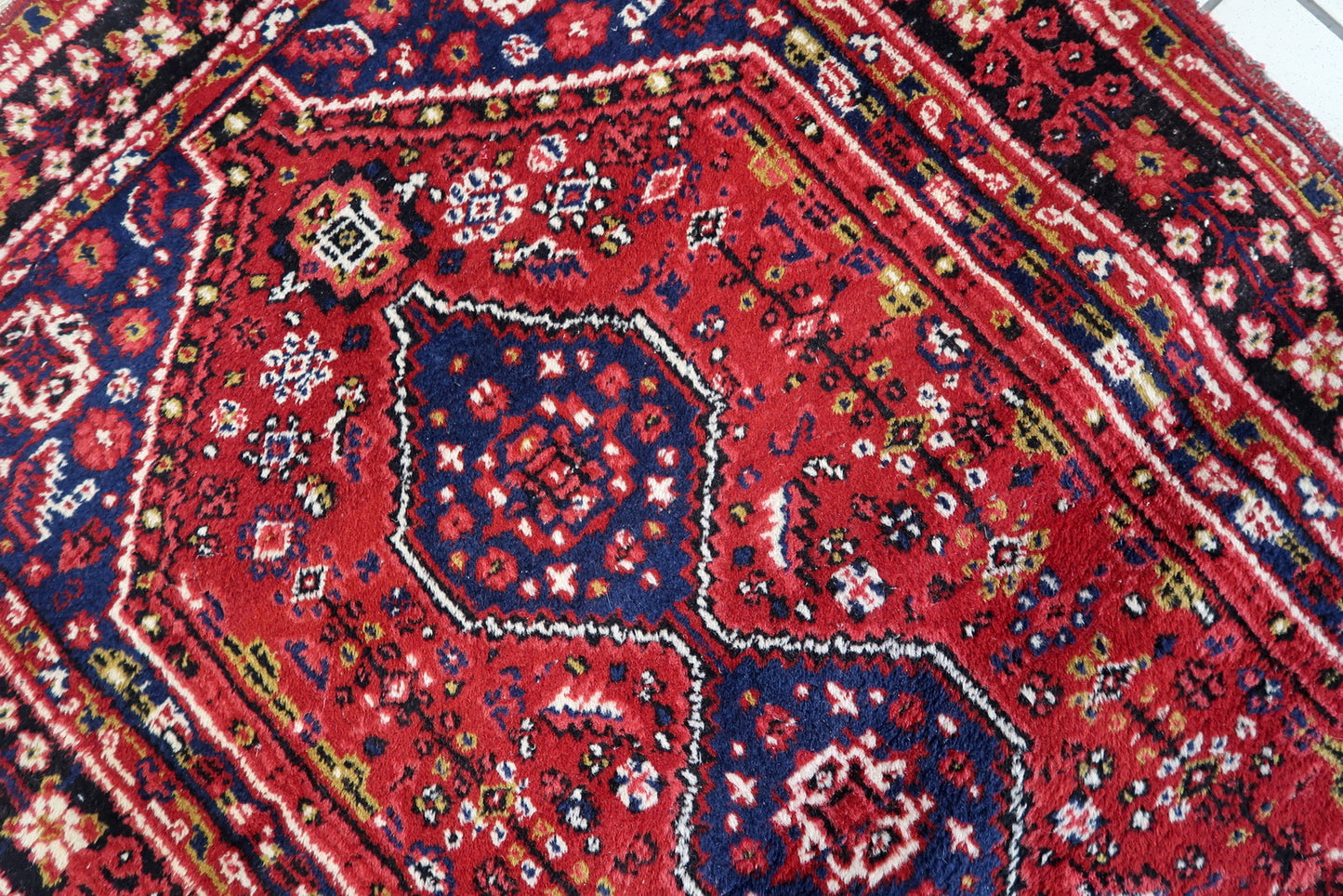 Handmade vintage Persian Shiraz rug 1970s