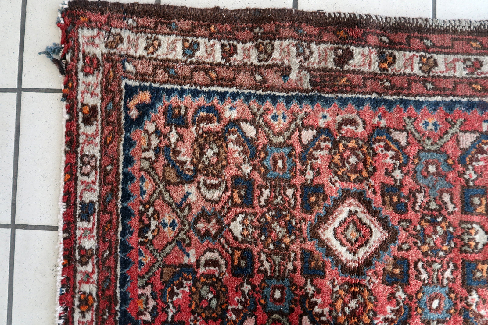 Handmade vintage Persian Hamadan rug 1970s