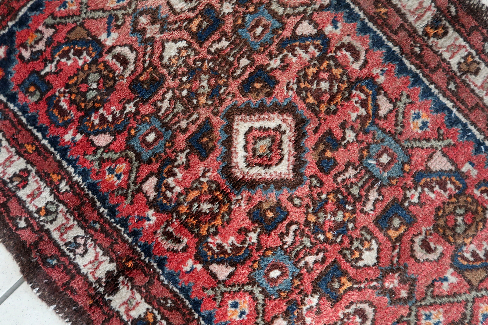 Handmade vintage Persian Hamadan rug 1970s