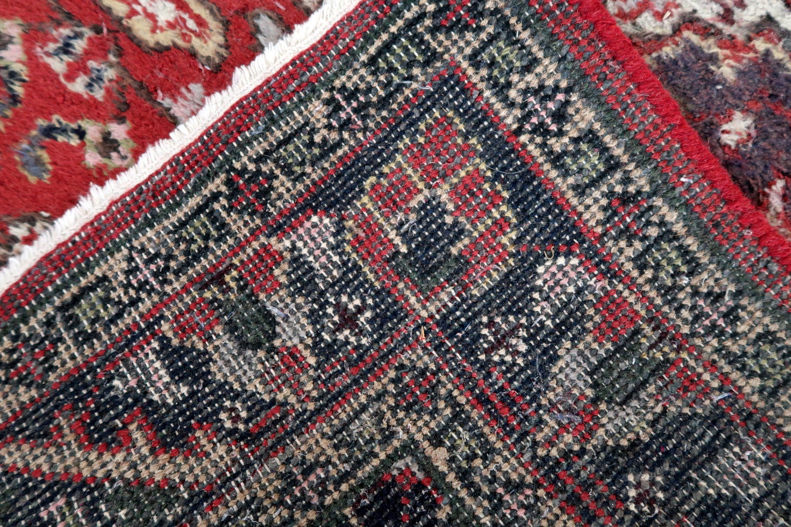 Handmade vintage Persian Hamadan rug in red and blue colors. The rug is from the end of 20th century in original good condition.