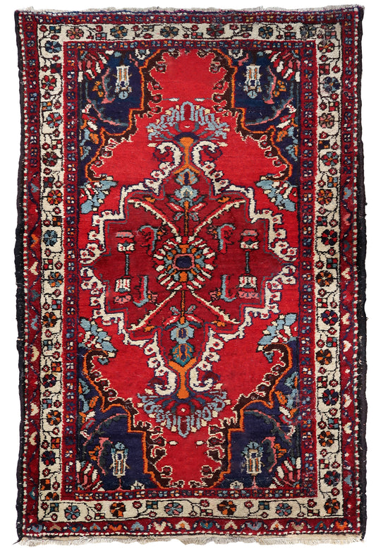 Handmade vintage Persian Hamadan rug 1970s
