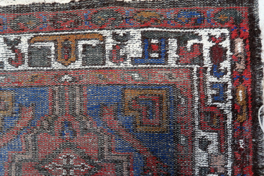 Handmade vintage Persian Hamadan distressed rug 1970s