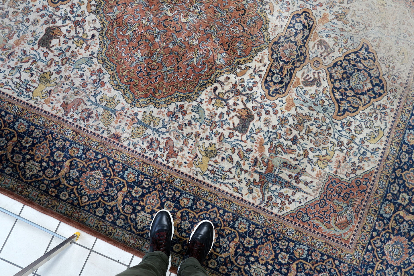 Vintage German Tabriz style distressed rug 8.4' x 11.4' (258cm x 350cm) 1950s - 1C1043