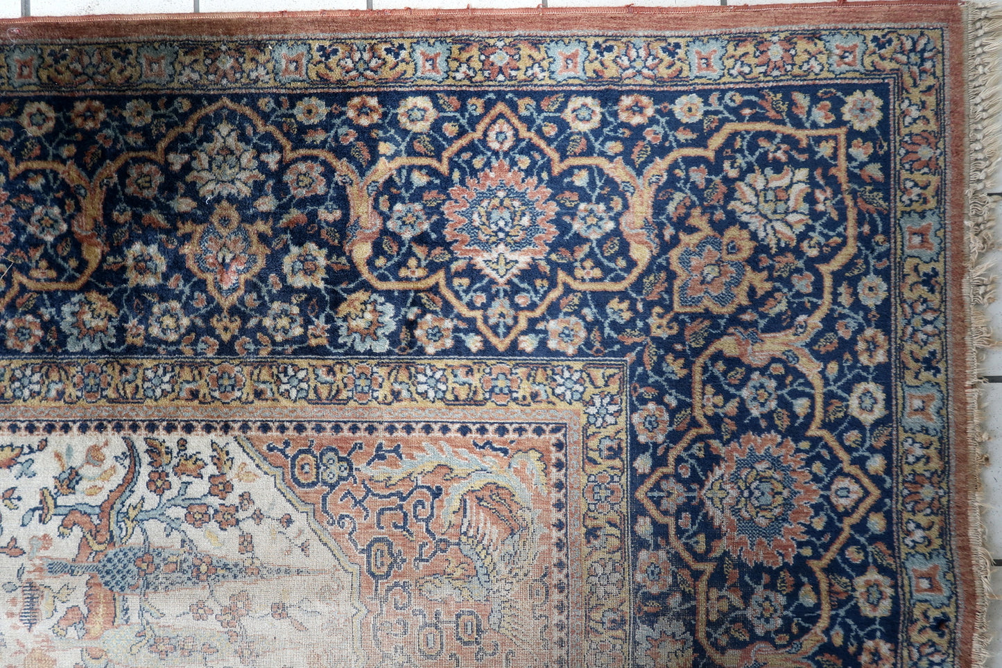Vintage German Tabriz style distressed rug 1950s