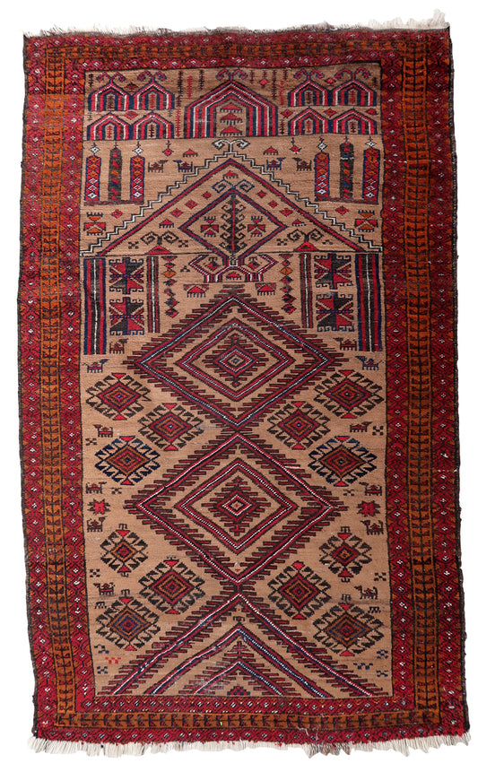 Handmade antique Afghan Baluch prayer rug 1920s