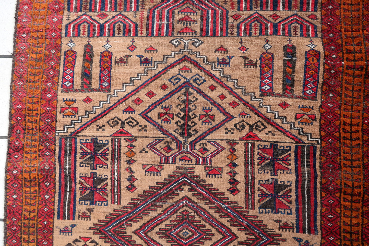 Handmade antique Afghan Baluch prayer rug 2.8' x 4.5' (86cm x 140cm) 1920s - 1C1049