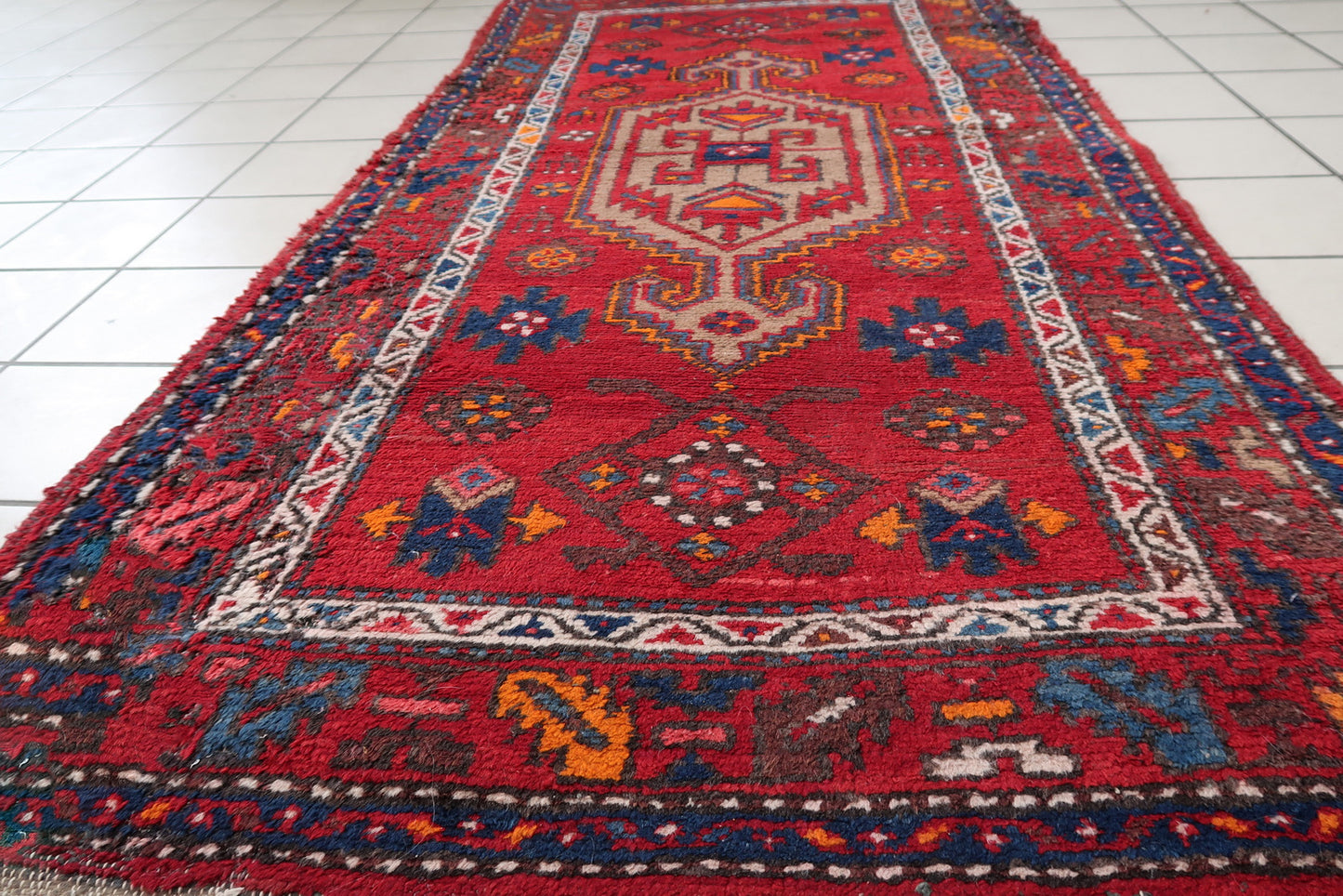Handmade vintage Persian Hamadan rug 3.2' x 6.2' (100cm x 191cm) 1970s - 1C1053