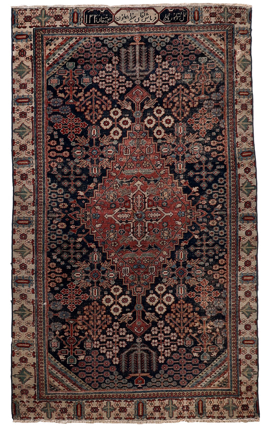 Handmade antique Persian distressed Jozan rug 1900ss