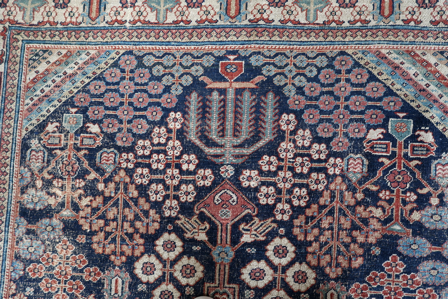 Handmade antique Persian distressed Jozan rug 1900ss