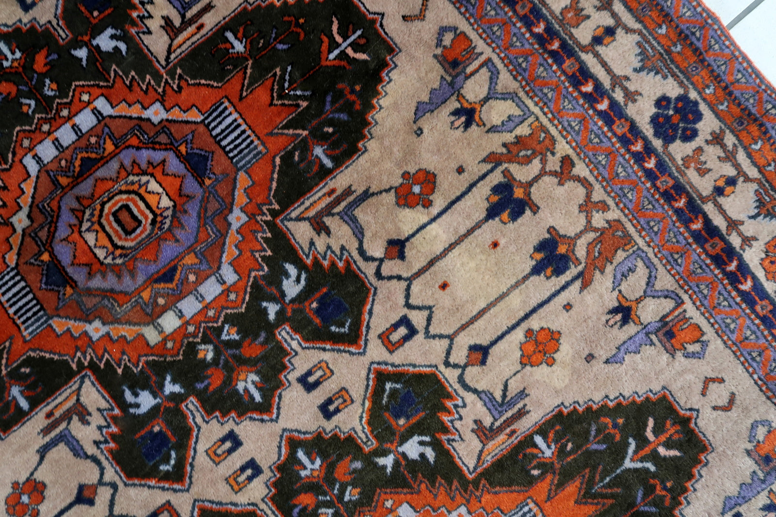 Handmade vintage Caucasian Kazak rug 1960s