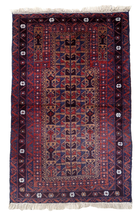 Handmade vintage Afghan Baluch prayer rug 1C1059