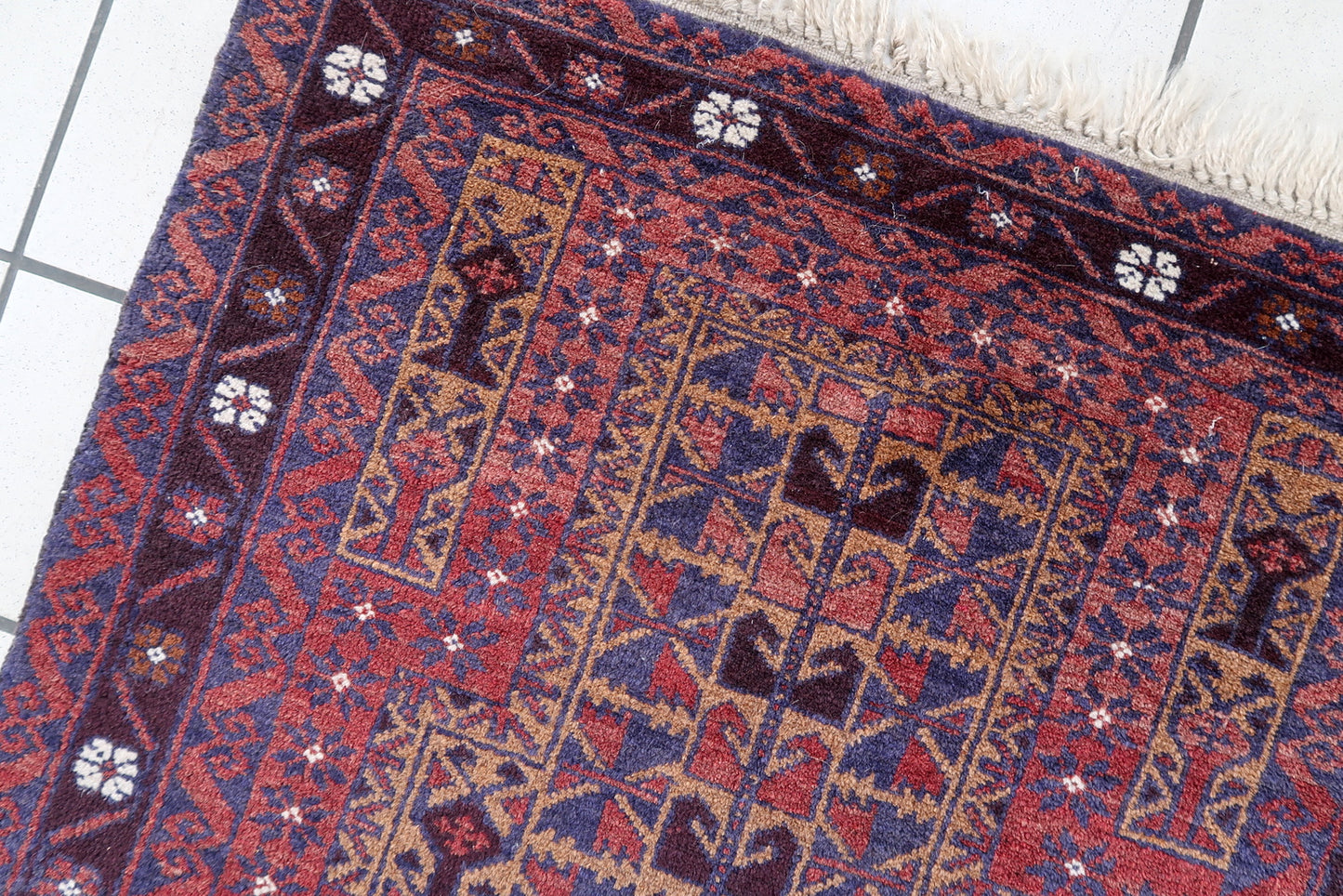 Handmade vintage Afghan Baluch prayer rug 1C1059