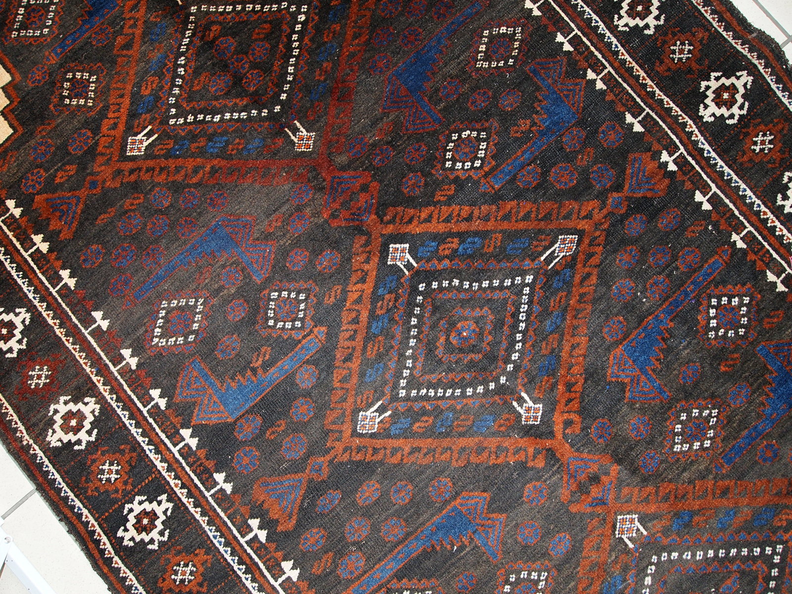 Detailed view of the rug's border and edge patterns.