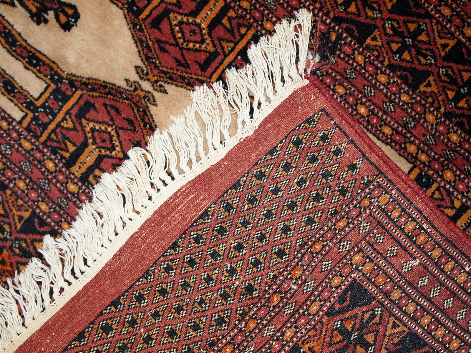Back View of Vintage Turkmen Rug - Shows Underside